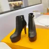 Afterglow Plateforme Cheville Talons Bottes Femmes En Cuir Noir Haut Talon Boot Designer Chunky Plateformes Bottines Sangle De Cheville Réglable Dame De Mariage Travail