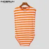 Heren slaapkleding Incerun mannen gestreepte bodysuits oneck mouwloze ademende casual rompers ondergoed ondergoed pyjama's gezellige sexy mannen bodysuit s5xl 220924