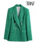 Kurtki damskie Traf Fashion Fashion Dwumiastek Tweed Green Blazer Płaszcz Vintage Long Rleeve Pockets Kobieta Opieka wierzcha Chic Veste 220926