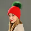 Beanie / Skull Caps BeanieSkull Wide Brim Chapéus Bucket Womens Winter Beanie Malha Angora Rabbit Fur Bonnet Girl's Fall Feminino Cap com Pom 220927