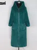 Kadın kürk sahte nerzazzurri kış uzunluğunda sahte kürk manto kaput kollu fermuar siyah ry sahte tavşan dış giyim artı boyutu Kore moda 220927