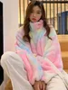 Damen Jacken Lautaro Winter Zip Up Bunte Regenbogen Kunstpelzmantel Frauen Übergroße Warme Weiche Kawaii Flauschige Jacke Tie Dye Koreanische Mode 220926