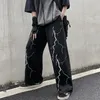 Herrsp￥rar Aolamegs Lightning Skeleton Print Gothic Pants M￤n Lose Casual Wide Leg Trousers High Street Cool Sweatpants Par Streetwear 220926