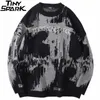 Herrenpullover Männer Hip Hop Streetwear Strickpullover Pullover Stickerei Pullover Herbst Harajuku Baumwolle Casual Pullover Schwarz Weiß 220926