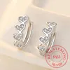 Stud Earrings 925 Sterling Silver Crystal Heart Charm For Women Girl Elegant Party Jewelry Prevent Allergy Wedding Gift