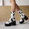 Boots 2022 Fashion Platform Ankle Chunky High Heel Women Autumn Winter Zipper Short Comfortable Party Office Shoes