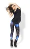 Blå och svarta färger kvinnors leggings byxor elastiska stjärna tryck sexiga galaxen smala stretch graffiti leggings