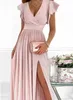 Casual Dresses Women Party paljetter klänning 2022 Spirng Summer Sexy V Neck Loose Long Sleeve Apricot Dresses Evening Party Club Vestido de Mujer T220905