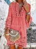 Casual Dresses Women Casual Off Shoulder Loose Pullover Dress Sexy V Neck Mini Party Dress Summer Embroidery Lace Tassel Beach Dresses Vestidos T220905