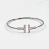 Home Double bangle gold and silver bracelet 925 Sterling Plated 18k Rose Gold Bracelets T-shaped Open Spring Adjustable