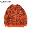 Herrenpullover Hip Hop Strickpullover Streetwear Harajuku Vintage Lächeln Pullover Pullover Herren Herbst Mode Paar Orange Schwarz 220927