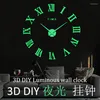 Horloges murales 3D bricolage horloge acrylique miroir autocollants lumineux grand salon Quartz aiguille décoration De la maison Reloj De Par