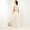 Chic due pezzi Boho abito da sposa 2022 top in pizzo raccolto spiaggia abiti da sposa di lunghezza del pavimento in chiffon Vestios De Novia Bohemian Robe De Mariee donne sexy sposa una linea