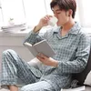 Мужская одежда для сна 100% хлопок пижама для мужчин 2 кусочки лаунж пижамы плед в пеньке для весенней одежды Man Pjs Pure Pajama Set 220924