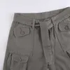 سروال نسائي Capris Cargo Pants Y2K Women Vintage مرنة عالية الخصر الجيوب الكبيرة السراويل السوداء الشارع الشارع الهيب هوب الجينز الفضفاضة t220926
