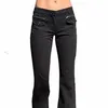 Jeans femininos Mulheres femininas Moda de verão sólido solto jeans reta de perna de perna casual Botão intermediário Costura de zíper de bolso