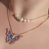 Pearl Drip Oil Butterfly Princess Crystal Necklace Buddha Couples Girlfriends Fashion Jewelry Accessories Gifts