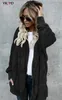 Kvinnors päls faux kappa kvinnor Autumn Winter Warm mjuk långjacka utkläder plysch överrock fickknapplös kofta med huva 220927