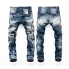 Мужчина -дизайнер новые джинсы расстроенные разорванные байкерские байкеры Slim Fit Denim для синего вымытого модных брюк джинсы Mans растягиваются длинный прямой хип -хоп