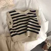 Wil -vocht HoneyHerry Children's Striped Jacquard Vest Gebreide Baby Sweater Kleding Kids 220927
