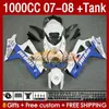 스즈키를위한 페어링 탱크 GSXR 1000 CC K7 GSXR-1000 GSXR1000 07 08 바디 158NO.29 블루 럭키 1000CC GSX R1000 2007 2008 차체 GSX-R1000 2007-2008 풀 페어링 키트