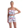 Kvinnors träningsdräkter Kvinnor Summer Butterfly Print Outfit Sweet Suit Active Wear Two Piece Set Tracksuit stropplös rörskörd topp hög midja