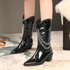 Stiefel 2022 Herbst Frauen Sexy Spitz Keil High Heel Knöchel Winter Cowboy Mode Western Weiß