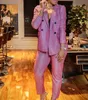 Women's Suits Blazers Luxury glitter blazer set plus size shiny sparkly pink pant suit birthday wedding cocktail party christmas year stage outfit 220924