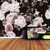 Wallpapers Custom 3d p o papier muurschildering met hand geschilderd zwart witte rozen pioenroeven