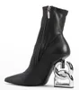 겨울 럭셔리 Keira Ankle Boots Zip Women Booties Pop Sculptural Heel Black Stretch Leather 뾰족한 발가락 패션 부츠 파티 파티 드레스 EU35-43