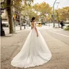 Sexy dentelle plage robe de mariée 2022 bretelles Spaghetti une ligne Boho pays robe de mariée bas dos nu Tulle balayage train pays femmes Robe De Mariee élégant Vestios Novias