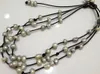 Chains Baroque Freshwater Pearl Necklace Multilayer Black Leather For Women Casual White Grey Multicolor Real Pearls