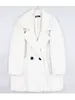 Dames bont faux lautaro winter warme witte jas vrouwen lange mouw revers revers met dubbele borsten luxe elegante donzige nep konijnblazers 220927