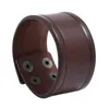 Cow Leather Bangle Cuff Button Adjustable Bracelet Wristand for Men Women Fashion Jewelry Black