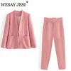 Kvinnors träningsdräkter Wesay Jesi Kvinnors mode Blazer Office Suit Pantsuit Simple Solid Color Suit Collar Long Sleeve Trousers 2 Piece Set Blazer 220924