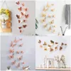 Décoration de fête 3D papillon autocollant mural Art métallique avec ensemble 3 tailles bricolage papier peint décoratif pour filles chambre salon Mxhome Amjkh