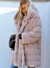 Womens Fur Faux Winter Women High Quality Rabbit Coat Luxury Long Loose Lapel Over Thick Warm Female Plush s Black 220927