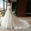 Colher pesco￧o uma linha vestidos de noiva sem costas 3d renda gorjeta mangas de tampa de tampa vestidos de noiva vestidos de casamento de casamento