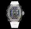 21-01 Real Tourbillon Aerodyne Hand Winding Mens Watch RMF Steel Carbon Fiber Case Skeleton Dial White Rubber Strap Watches Super Edition Puretime B2