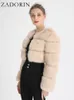 Women's Fur Faux ZADORIN Fashion Women Crop Top Coat Winter Thick Fluffy Long Sleeve Short Style Slim ry Jacket Coats 220927