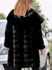 Femmes Fourrure Faux Hiver Femmes Haute Qualité Lapin Manteau De Luxe Long Lâche Revers Sur Épais Chaud Femelle En Peluche s Noir 220927