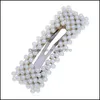 Hårklämmor Barrettes mode Pearl Hair Clip for Women Elegant Barrettes Snap Barrette Stick Hairpin Styling Smycken Tillbehör 103 DHPyl