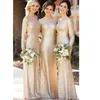 Scoop Neck Sequined Lace Bridesmaid Dresses Long Sleeves Floor length Bohemian Country Mermaid Junior Maid of Honor Wedding Party Dress