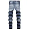 Męskie dżinsy europejskie Jean Blue Sllim Fit Hombre Patch Men Patchwork Zerwane dla marki motocykl motocykl męskie męskie męskie