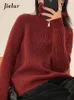 Damenpullover Jielur Damenpullover Oversize Reißverschluss Strickpullover Langarm Einfarbig Lose Damenpullover Herbst Winter Rollkragenpullover 220923