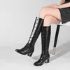 Boots Women Knee High Pu Leather Platform مقاوم للماء أبيض طويل أبيض الحزب
