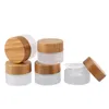 5 15 30 50 100g High-end Frosted Glass Cream Jars with Wood Grain Bamboo Cap Cosmetics Storage Containers Cans Refillable Bottle