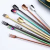 Forks Spoons Stainless Steel Home Kitchen Dining Flatware Long Handle Gold Dessert Fruit Coffee Spoon Fork Cutlery Tool for Party Event