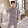 Pijama de roupas de sono masculina sets plus size desgaste de roupas de dormir com cal￧a xadrez de algod￣o masculino Doubles Doublesidion Home Comfort Four Seasons Clothing Suit 220924