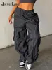 Calças femininas capris jacuqeline 2022 solta perna larga calças largas mulheres hippie casual streetwear cintura baixa calças de carga contraste costura sweatpants t220926